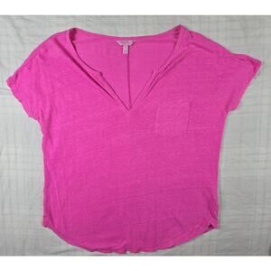 Lilly Pulitzer Duval Top Tee Womens 100% Linen Boxy Boho Beach Neon Pink L